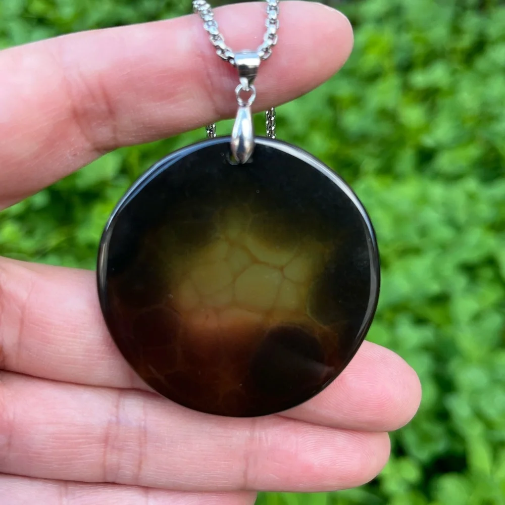 Sterling silver 925‎ stamped translucent spider web agate pendant 1298